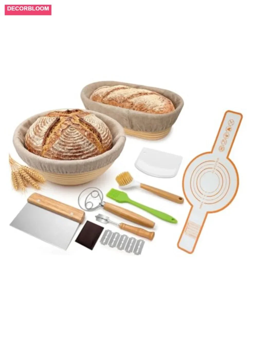 Bread Proofing Basket Set - Rattan Banneton with Lame, Whisk, Scraper